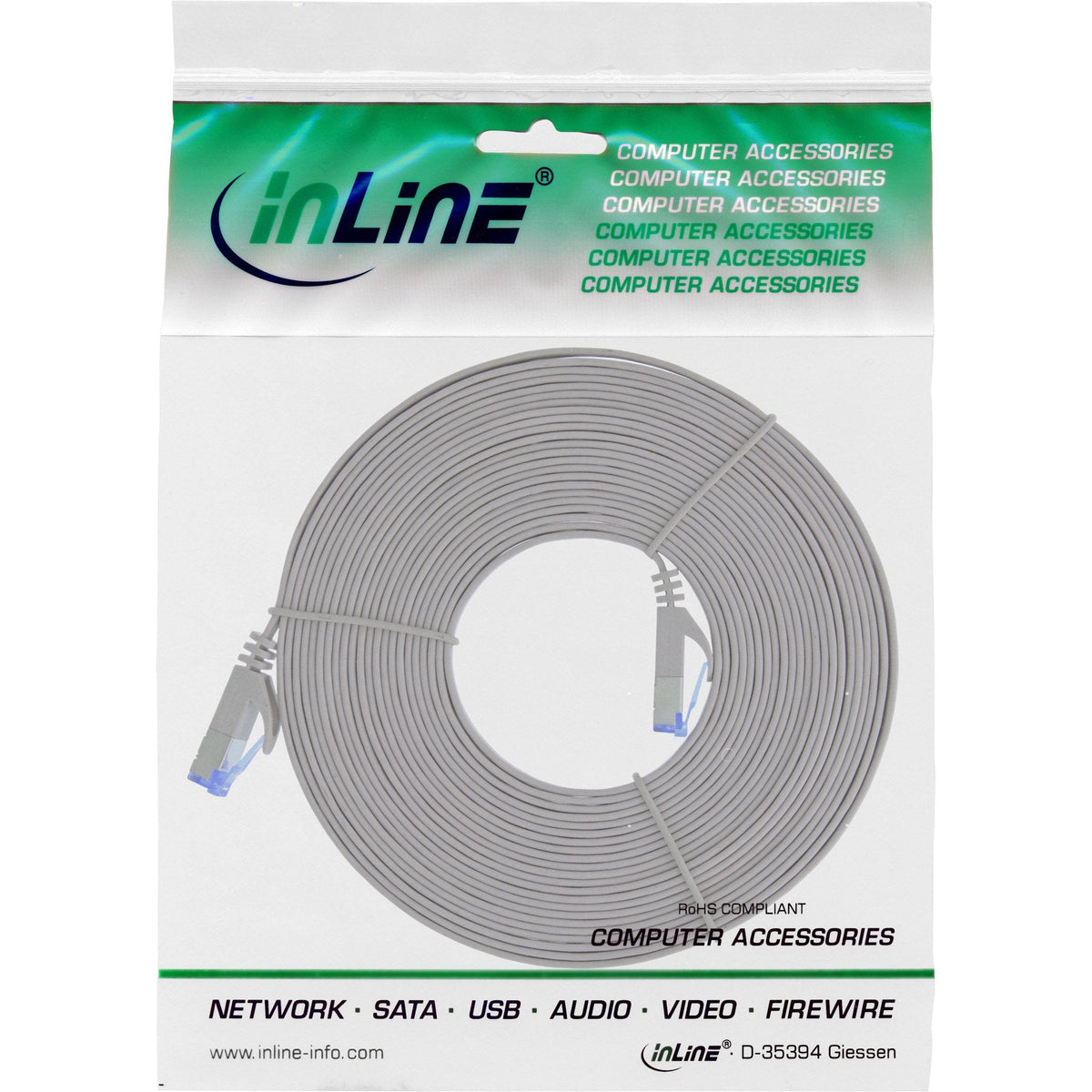 Cable De Red  Plano Inline, U/Ftp, Cat.6a, Gris, 7 M