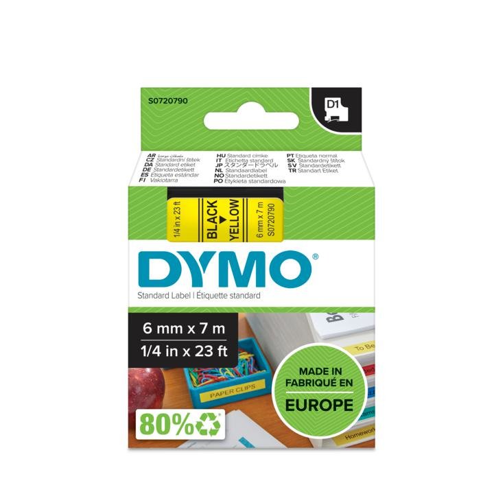Dymo Cinta De Transferencia Termica D1 43618. Negro Sobre Amarillo De 6mmx7m. Poliester Autoadhesiva