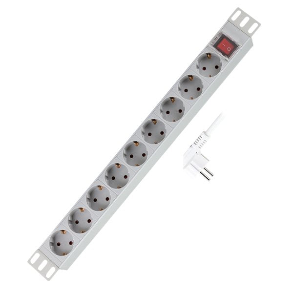 9er Regleta De Enchufes 19" Pdu Con Interruptor Logilink Gris Claro