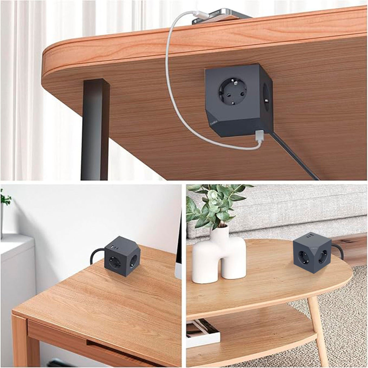Base 3 Enchufes Cubo Magnetica Con Carga Usb Y Cable Ac Integrado