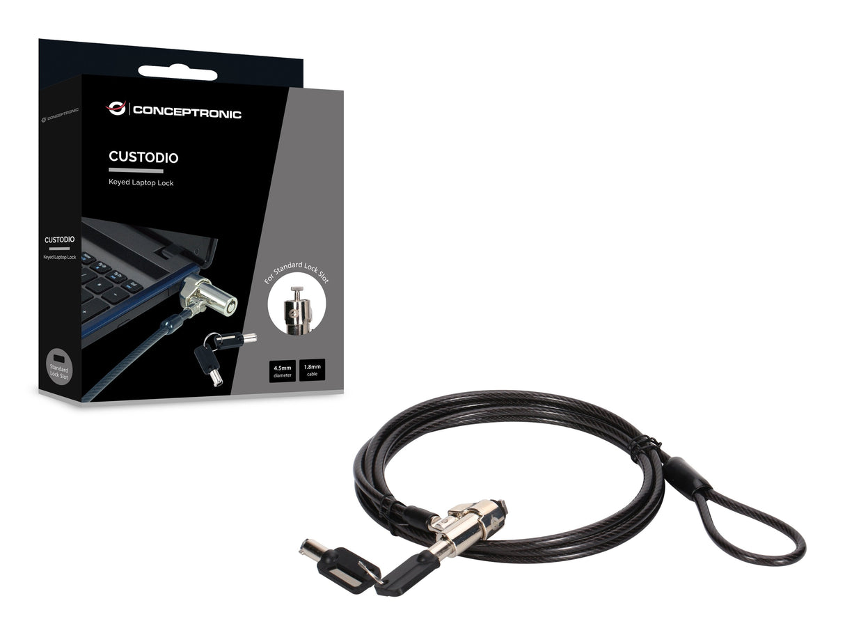Cable De Seguridad Conceptronic Nano Custodio02bnm Con Llave Compatible Con Llave Maestra