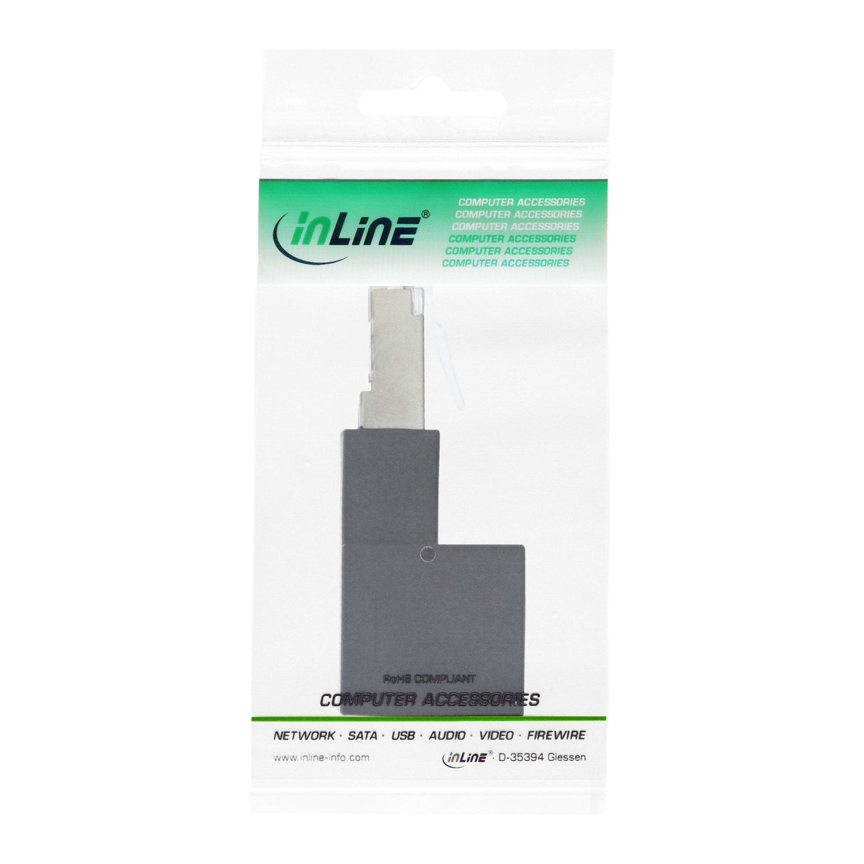 Adaptador De Cable De Red Inline Cat.6a, Enchufe/Toma Rj45, Acodado 90° Hacia Arriba