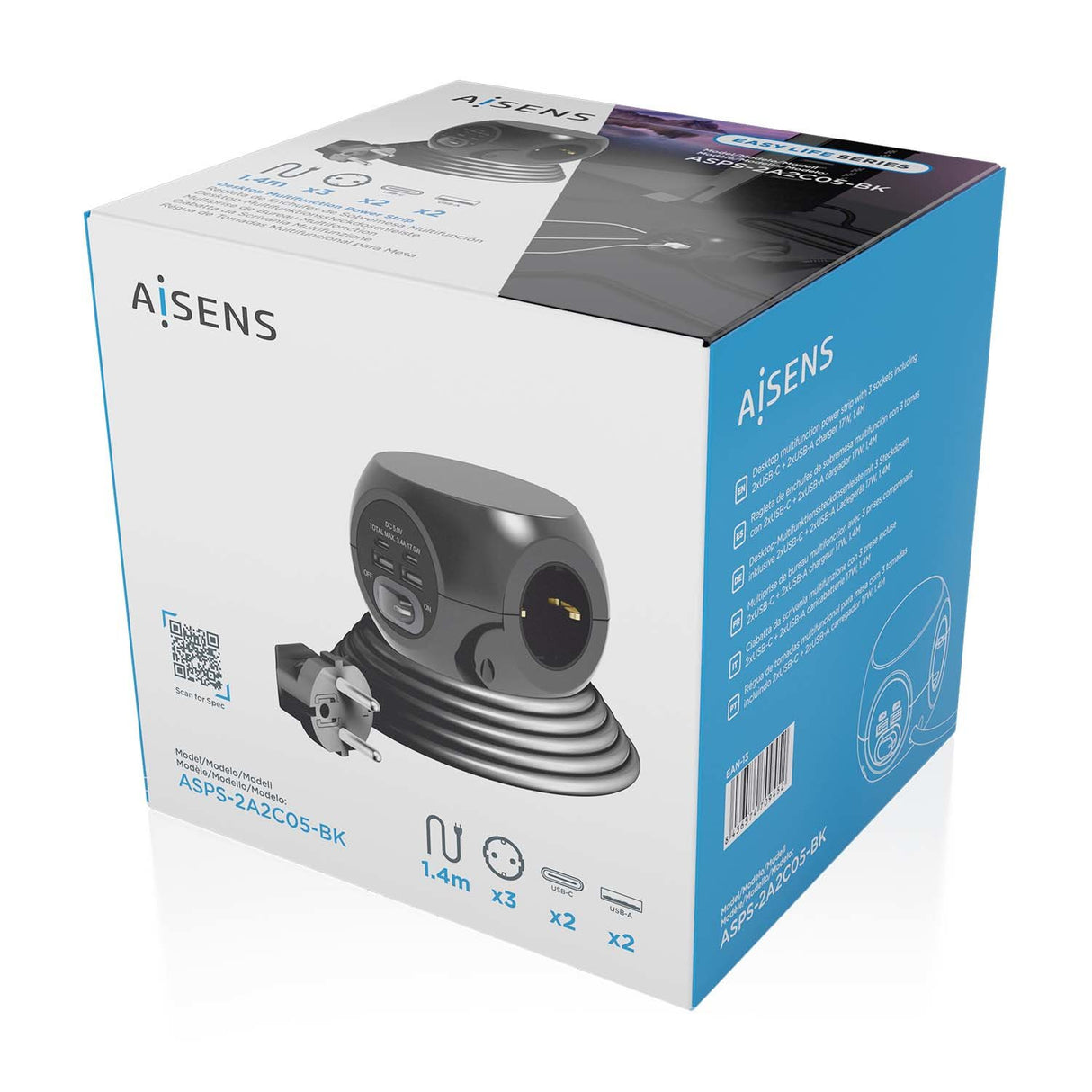 EAN 8436574709452 - AISENS ASPS-2A2C05-BK base múltiple 1,4 m 3 salidas AC Interior imagen 6