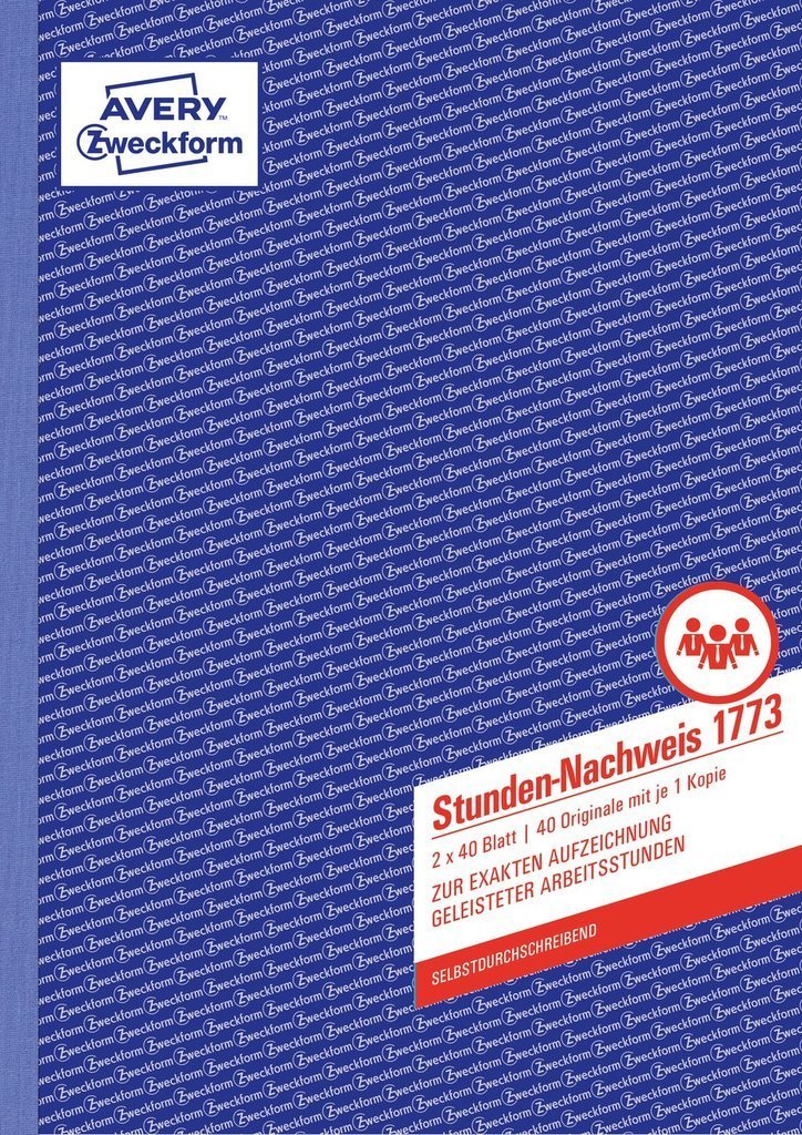 Avery Zweckform Formular Para Stundenerfassung - 40 Hoja - A4 (210 X 297 Mm)
