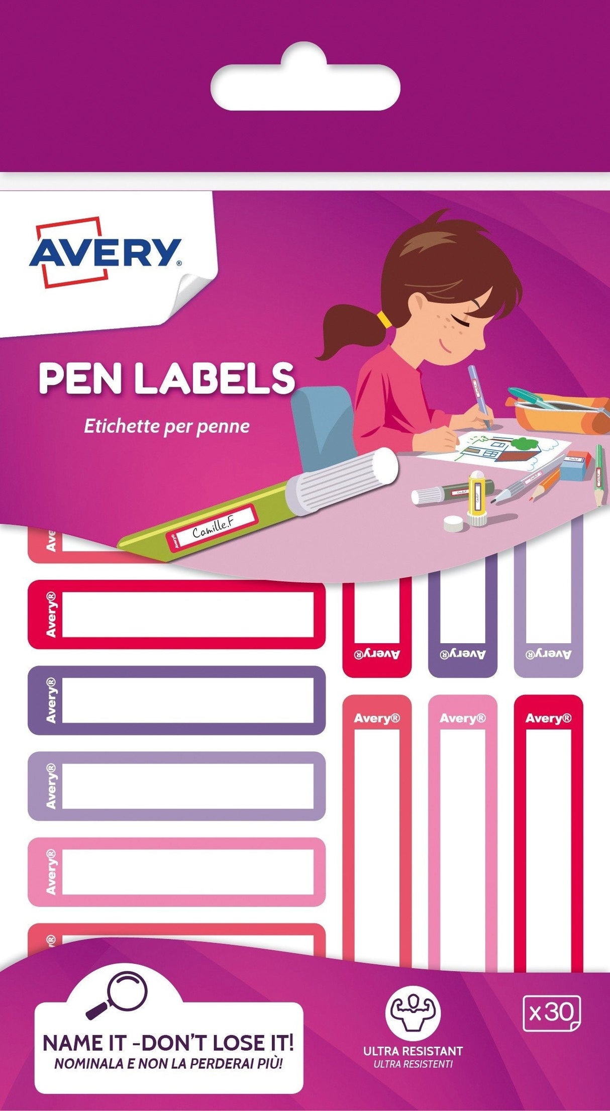 Avery Etiquetas Permanentes 50x10mm Manual Para Bolígrafos Y Lápices 15 X 2h  Rosa/Violeta