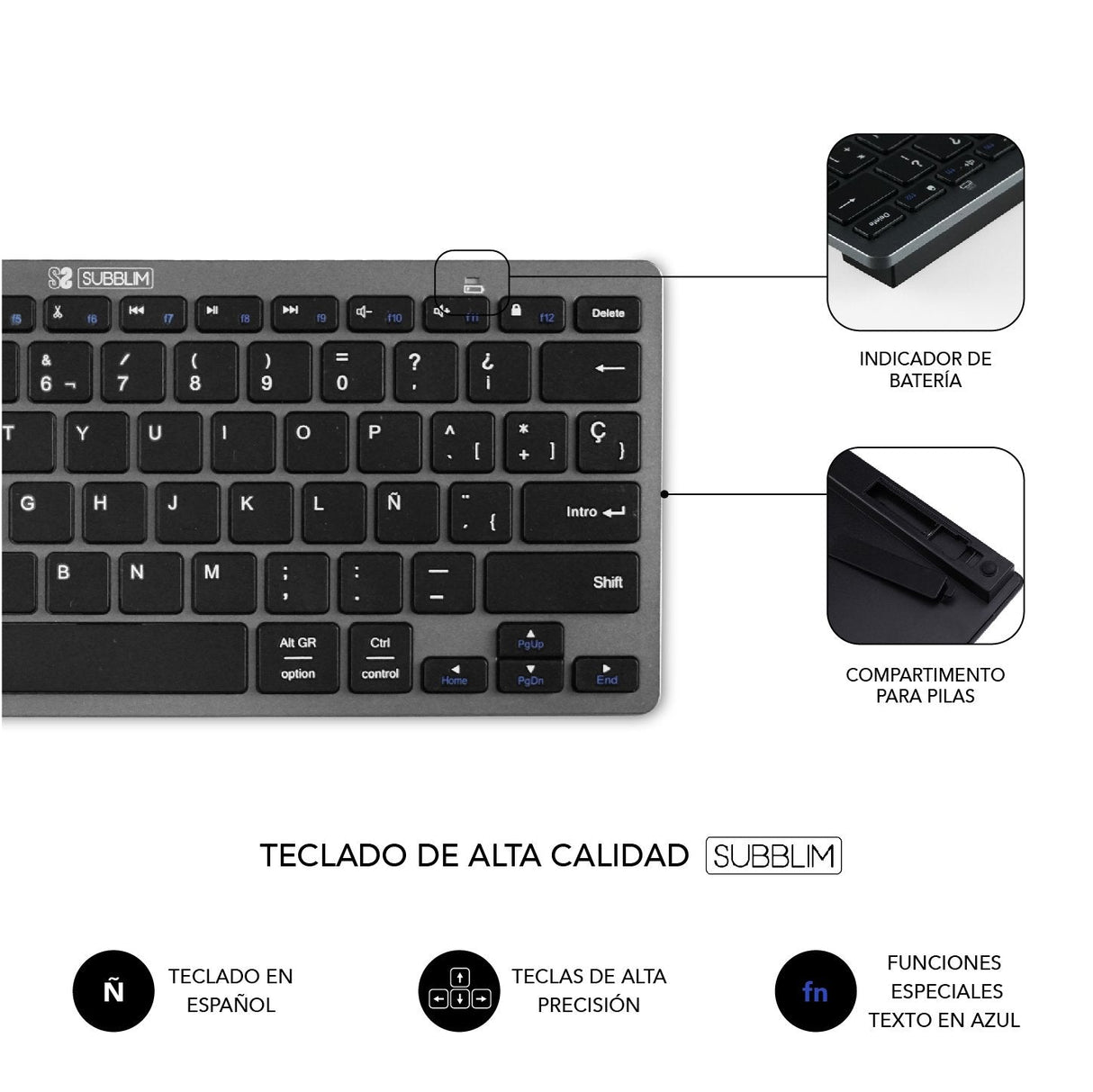 Teclado Y Ratón Inalámbrico Por Bluetooth Subblim Oco020 Combo Multidispositivo Compacto  Gris