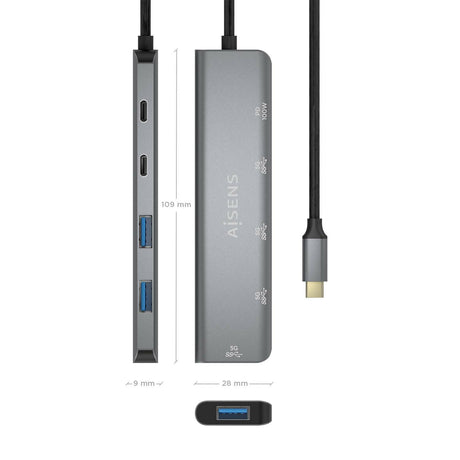 EAN 8436574709995 - AISENS A109-0857 hub de interfaz USB 3.2 Gen 1 (3.1 Gen 1) Type-C 5 Mbit/s imagen 4