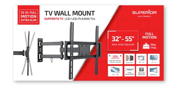Superior Soporte Pared Tv 32"-55" Full Motion Extra Slim 35kg