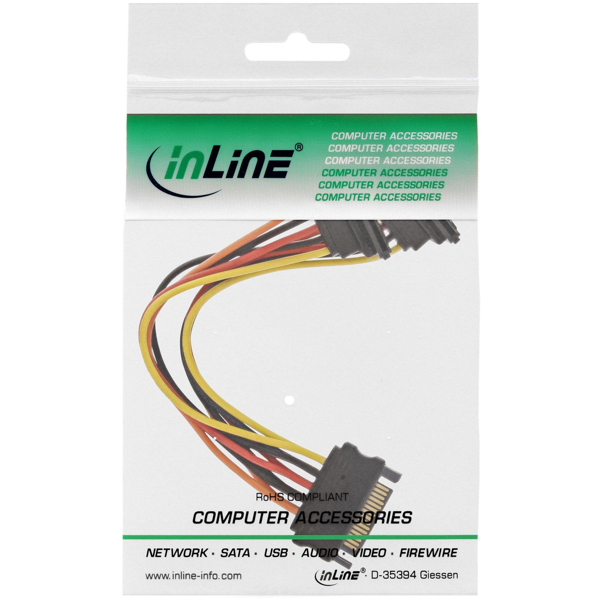 Inline Sata Power Y-Cable Conector Hembra Sata A 2 Conectores Sata Con Pestillos 0,15 M