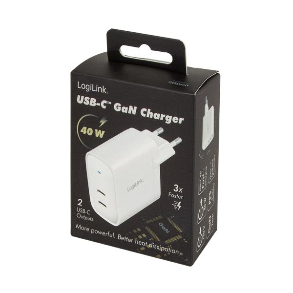 Cargador Logilink 2xusb-C 40 W Blanco