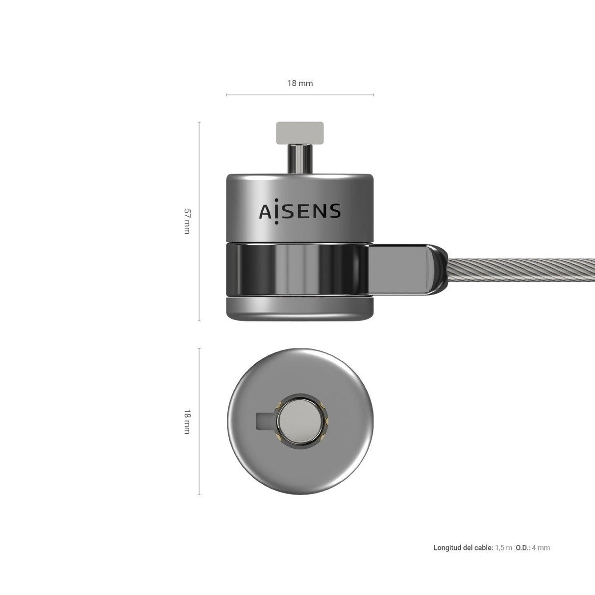 Aisens Cable De Seguridad Con Cerradura De Llave Para Ordenador, Monitor, Portatil - 1.5m