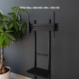 Tooq Ramses Soporte De Suelo Con Ruedas Para Pantallas 37" A 70" - Bloqueo De Ruedas - Estante - Gestion De Cables -