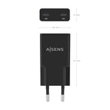 Aisens Cargador Gan Ultra Delgado 30w, 2xusb-C Pd3.0 Qc4.0, Negro