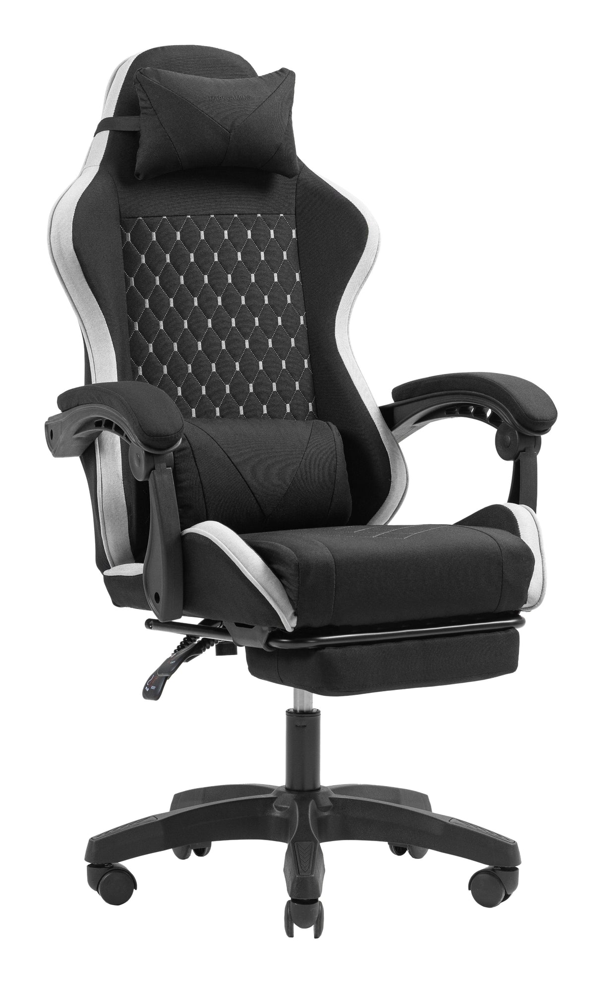 Silla Gamer Mars Gaming Mgcxfgrbl Negra Y Blanca Reclinable Reposabrazo Ajustable Reposapies Cojines
