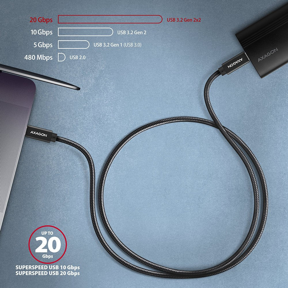 Axagon Hcm32-Cm20ab Cable Usb-C 3.2 Gen 2 Auf Usb-C 3.2 Gen 2, Negro - 2m