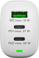 Cargador  65w Usb 3 Puert. 2 X Usb-C 1 X Usb-A Blanco Gan Pd Qc3.0 Salida Lateral Goobay