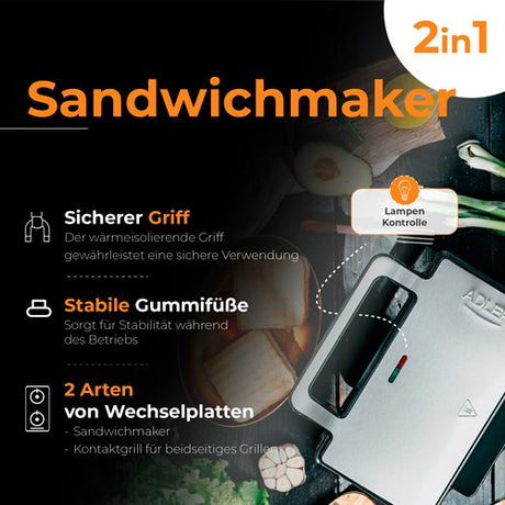 EAN 5905575903112 - Adler AD 3073 sandwichera 1400 W Negro, Plata imagen 23