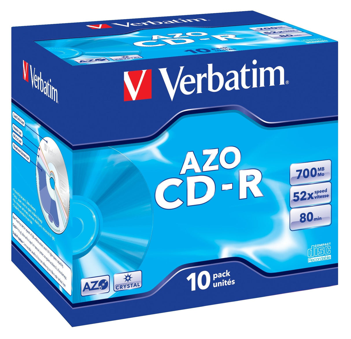 EAN 0023942433279 - Verbatim CD-R AZO Crystal 700 MB 52x 10 pieza(s) imagen 1