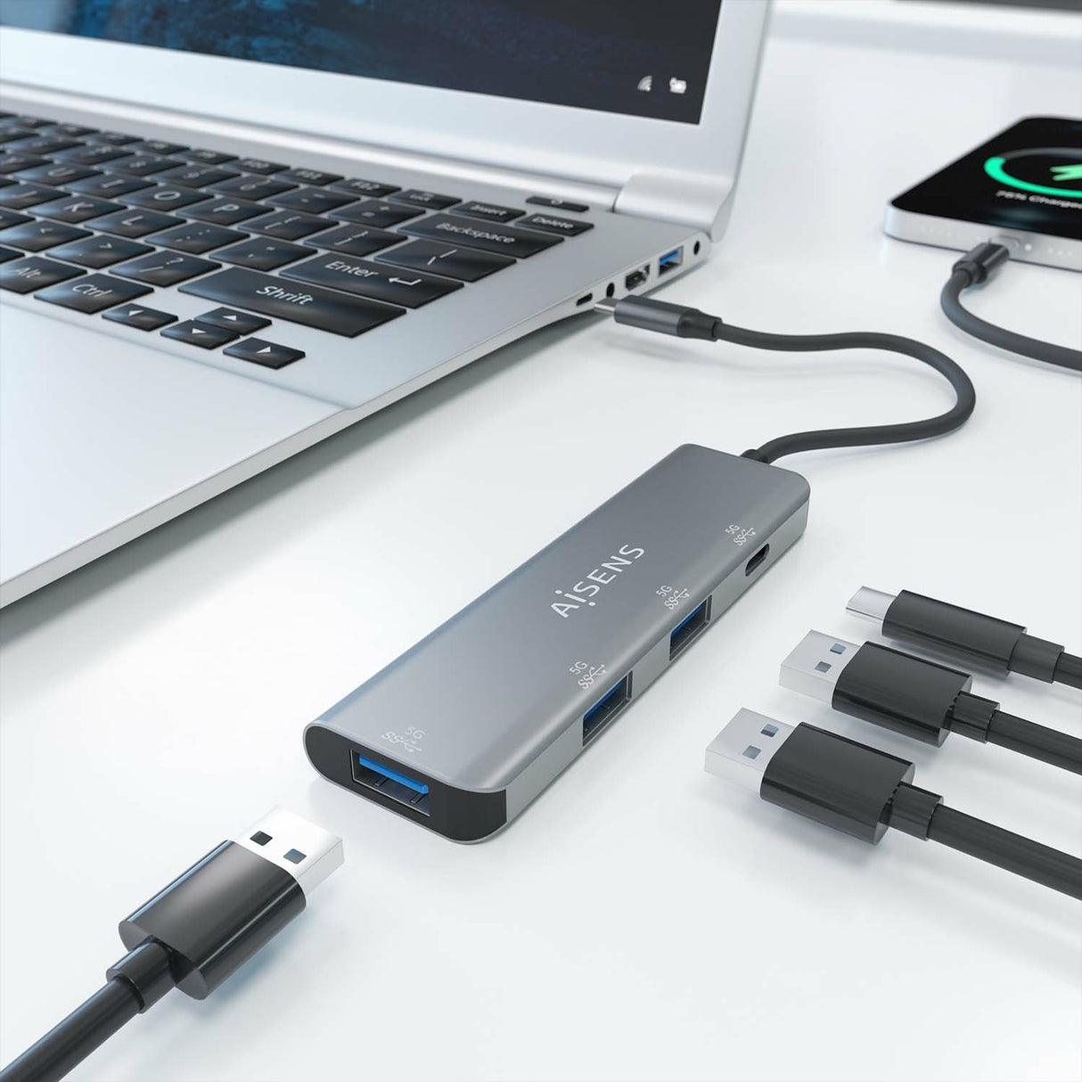 EAN 8436574709827 - AISENS A109-0762 hub de interfaz USB 3.2 Gen 1 (3.1 Gen 1) Type-C 5000 Mbit/s imagen 5