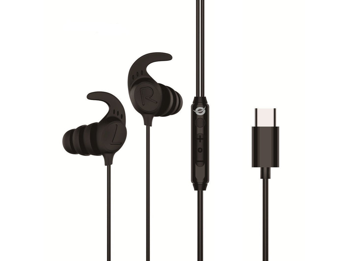 Auricular Intrauditivo Usb-C Conceptronic Brendan02w 1.2m Microfono Controles Color Negro