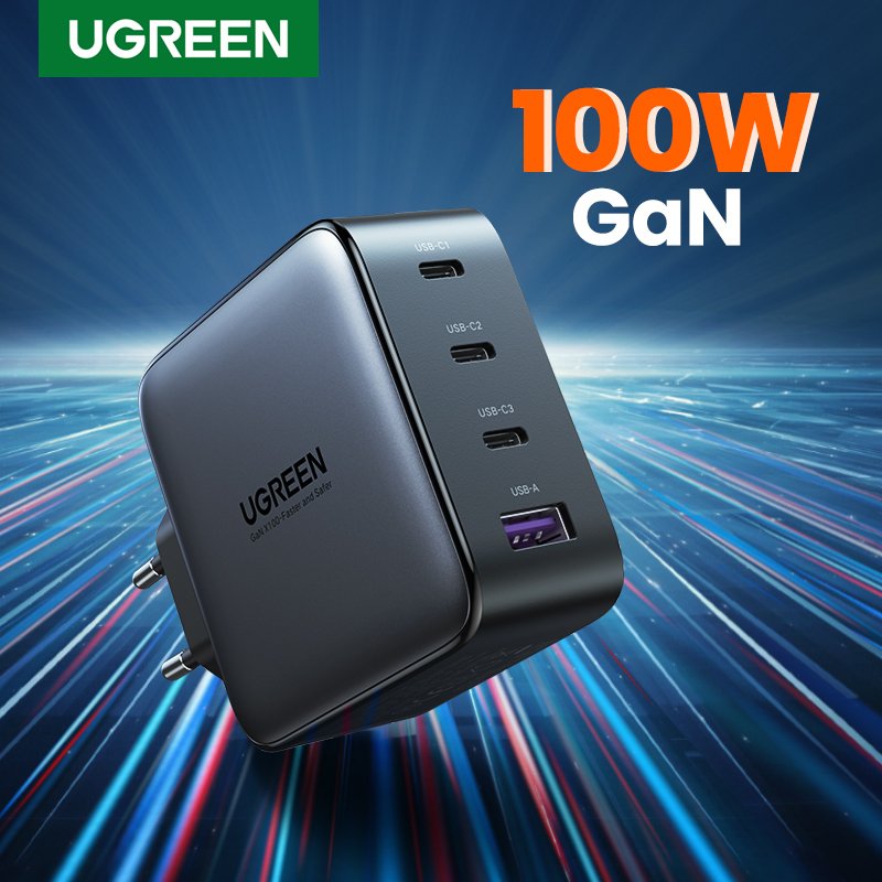 Ugreen Usb-A+3xusb-C 100w Gan Tech Cargador Rápido De Pared Ue Negro
