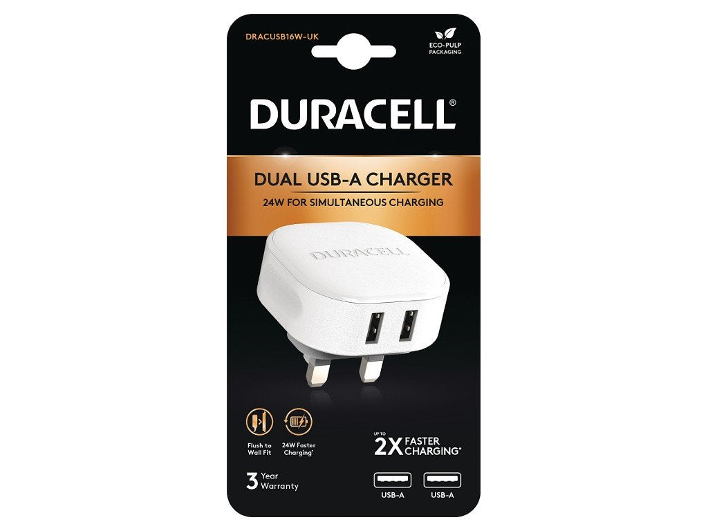Duracell Duracell 2x2.4a Usb Phone Tablet Charger Para For Iphone/Ipad & Android Phones/Tablets Dracusb16w-Uk