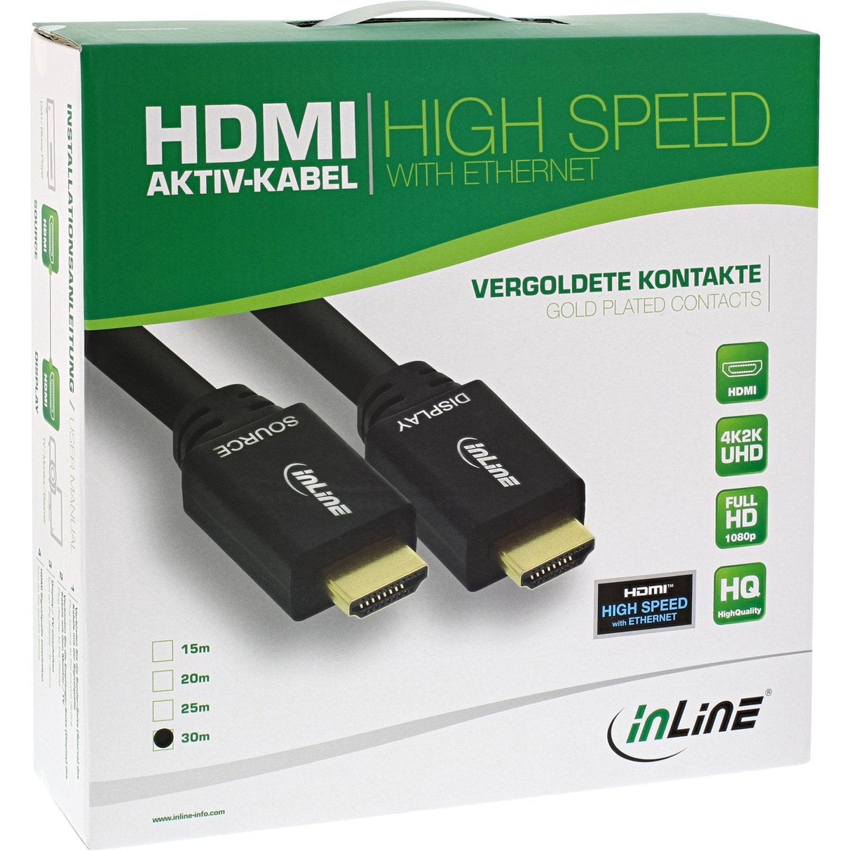 Cable Hdmi Activo De Inline Con Ethernet Macho Negro 40m