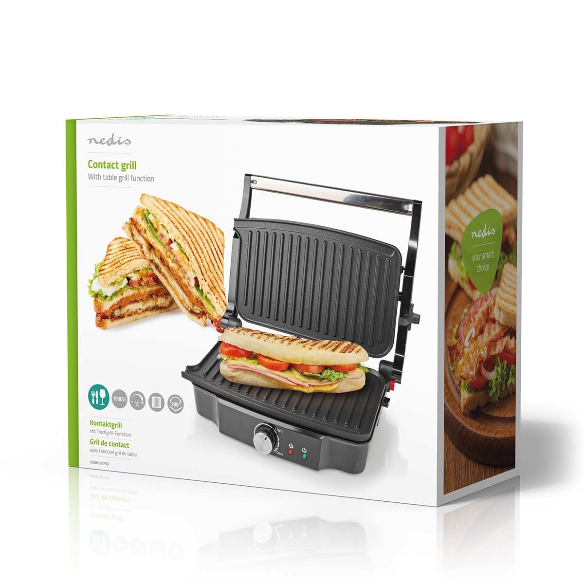 Nedis Parrilla De Contacto 1500 W Control De Temperatura Ajustable Acero Inoxidable / Plastico