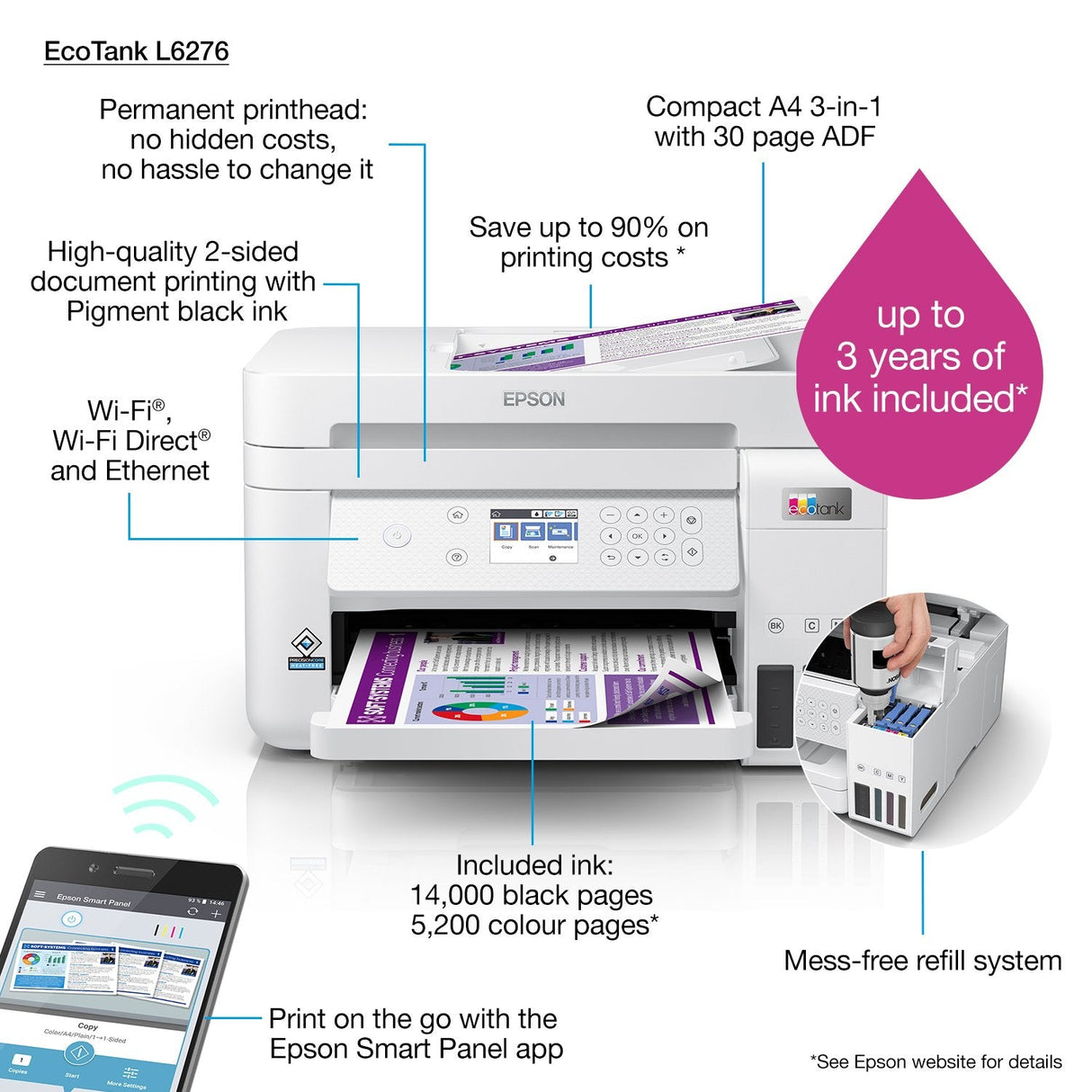Epson Ecotank L6276 Inyección De Tinta A4 4800 X 1200 Dpi 33 Ppm Wifi