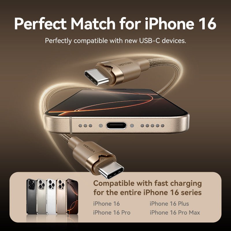 Vention Cable Usb-C - Potencia Hasta 60w - Longitud 1m - Carcasa De Aluminio - Recubrimiento De Nailon Trenzado -