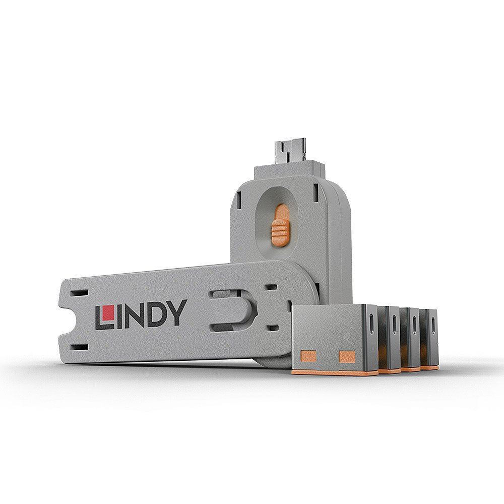 EAN 4002888404532 - Lindy 40453 bloqueador de puerto Bloqueador de puerto + clave USB tipo A Naranja Acrilonitrilo butadieno  imagen 1