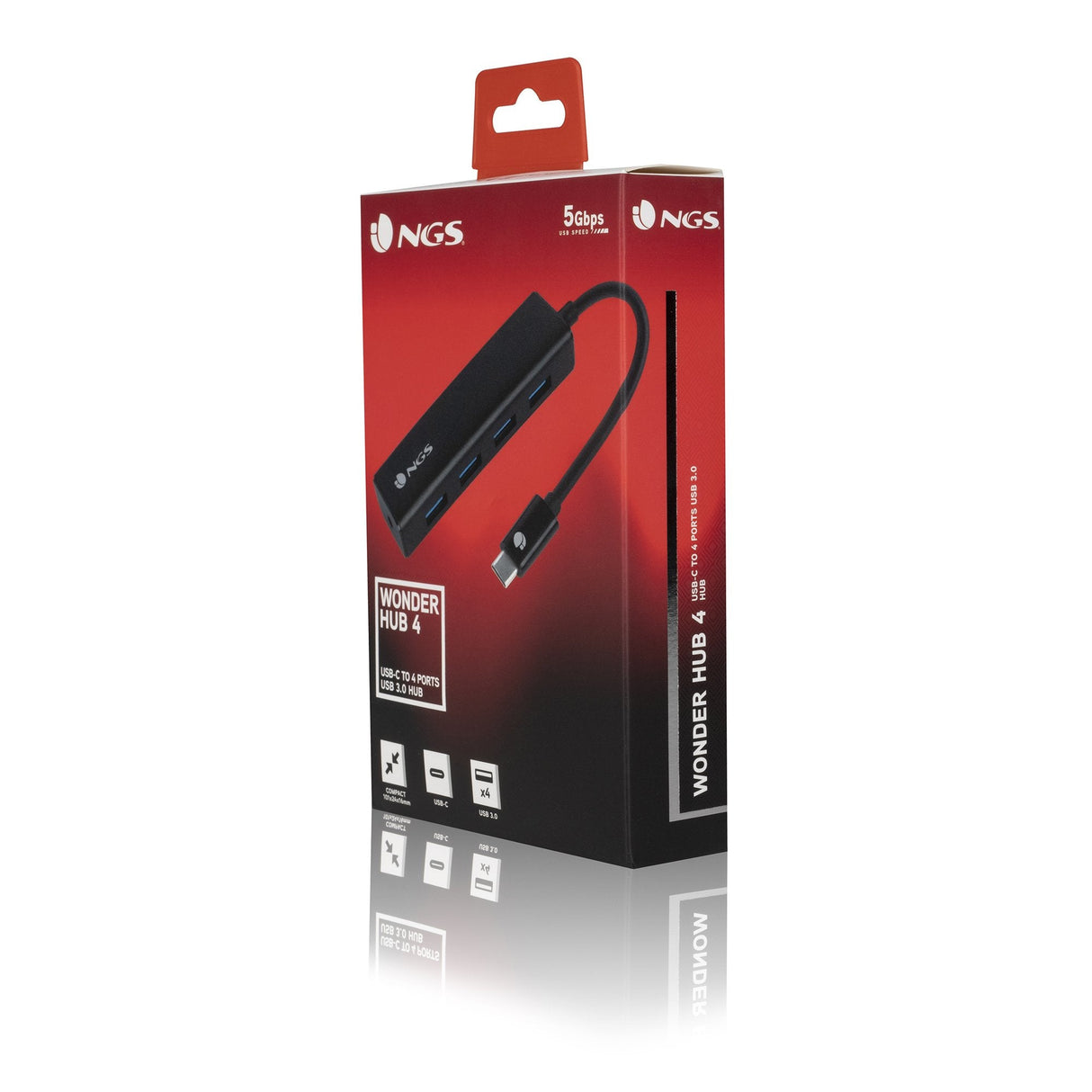 Hub Ngs Wonderhub4 Usb 2.0 Type-C 480 Mbit/S Negro