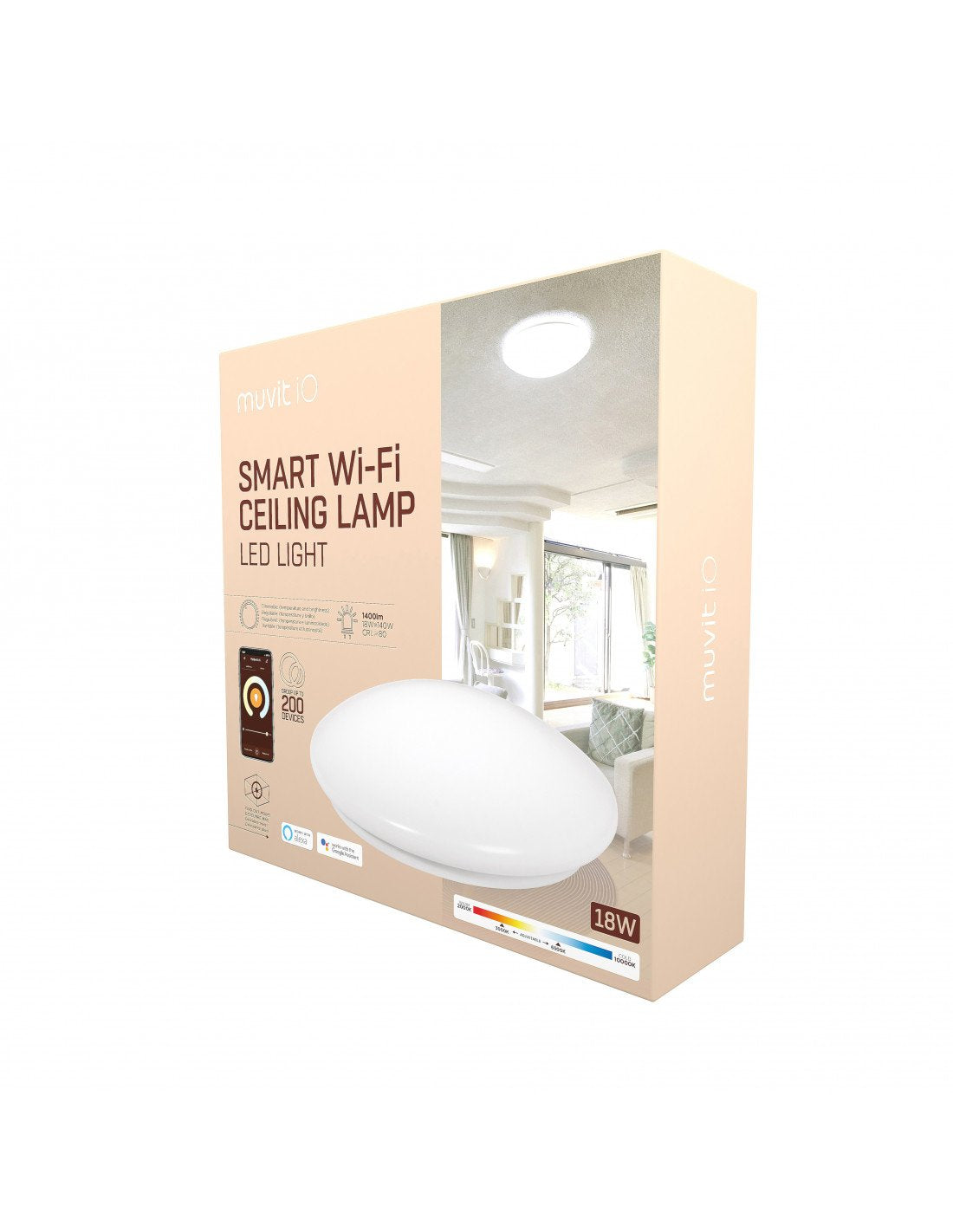 Lámpara De Techo Muvit Iot Miocla001 Wifi 18w 1400lum Compatible Con Asistente De Voz