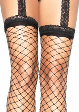 Leg Avenue - Medias De Red Con Liguero De Encaje Negro