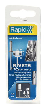 Blister 50 Remaches Ø4.8x14mm. Alu+Broca 5000389 Rapid