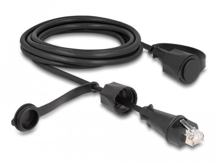Delock Netzwerkcable Rj45 Stecker Zu Rj45 Stecker Cat.6 Stp Mit Verschlusskappe Outdoor Ip68 Staub- Und Wasserdicht Schwarz 3 M