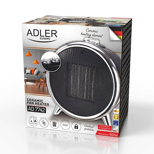 Calefactor Eléctrico Adler Ad 7742  Interior Negro, Plata 1500 W Ventilador Eléctrico