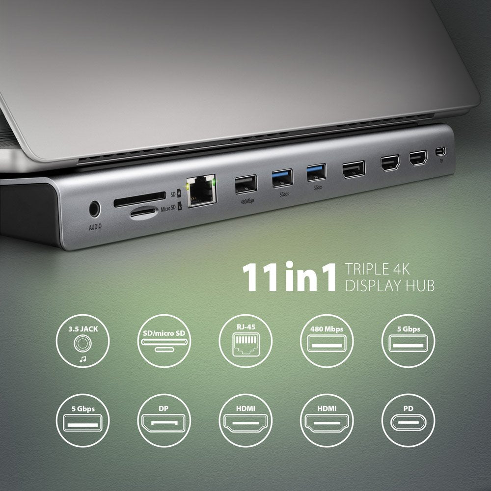 Axagon Hmc-4kx3 Usb 3.0 Hub, Minidp + 2x Hdmi, Lan, Pd, 3x Usb-A, Sd-Kartenleser, Audio