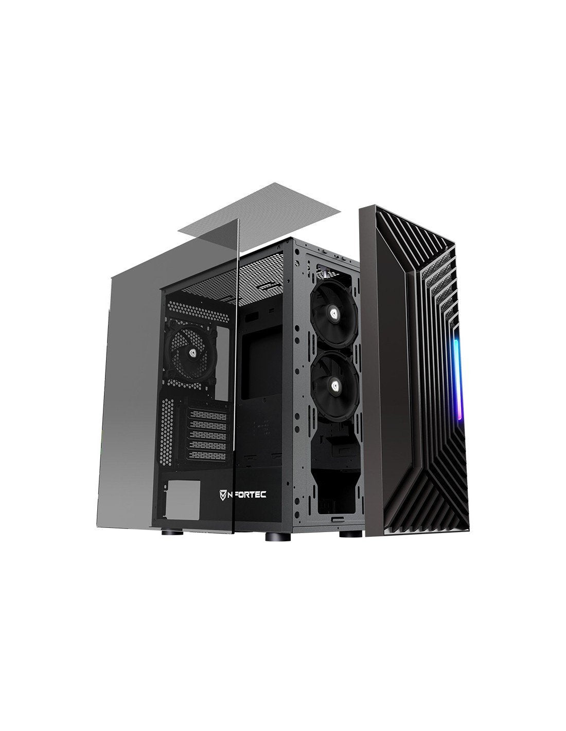 Nfortec Caja Gaming Cristal Templado Nervia Black. Usb 3.0 A-Rgb. Negro