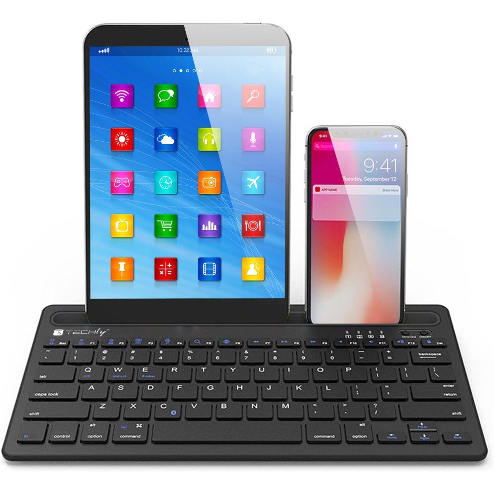 Techly Mini Wireless Keyboard 78 Keys 2 Channels With Hotkeys And Tablet Stand