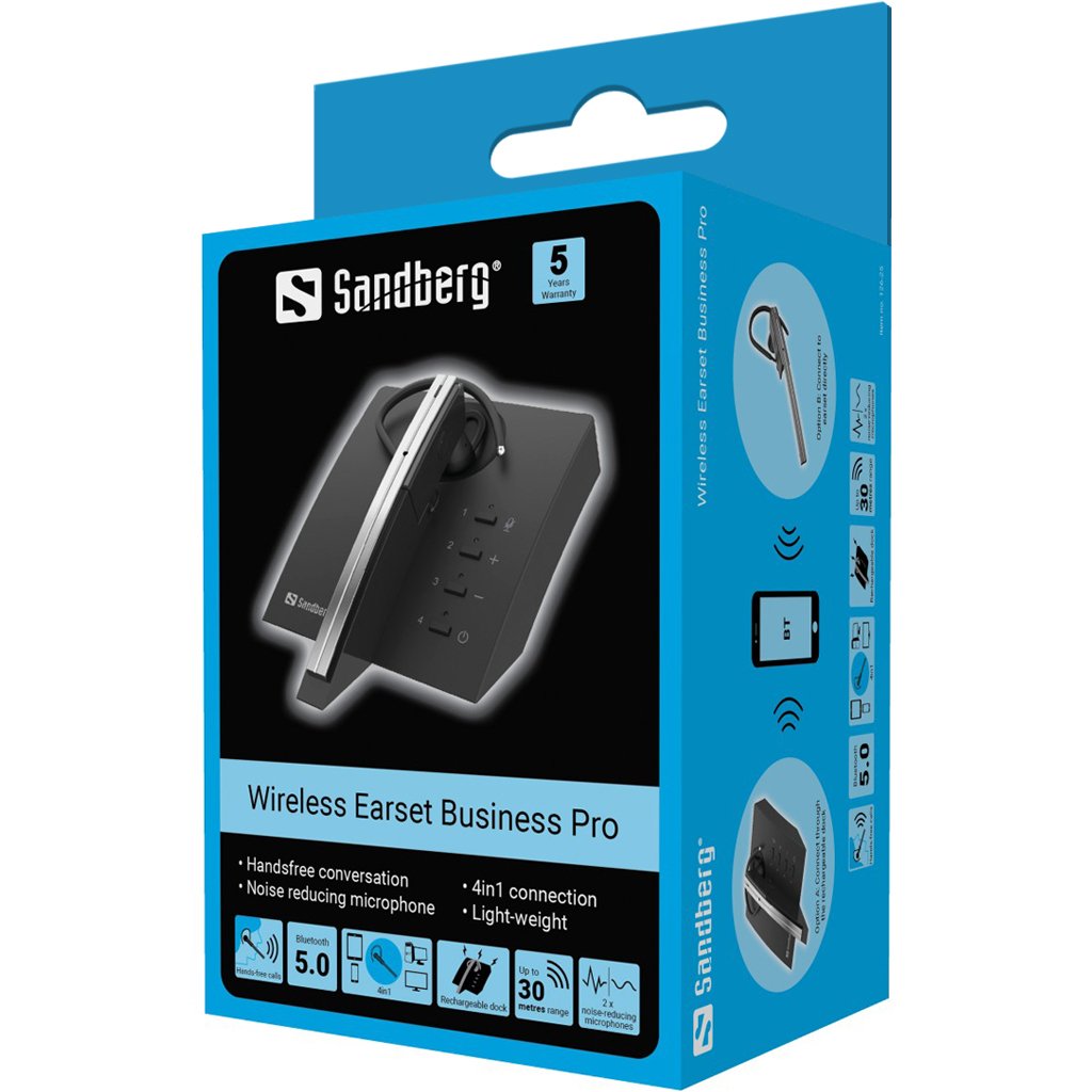 Sandberg 126-25 Auricular Inalámbrico Gancho De Oreja Oficina/Centro De Llamadas Bluetooth Base De Carga Negro