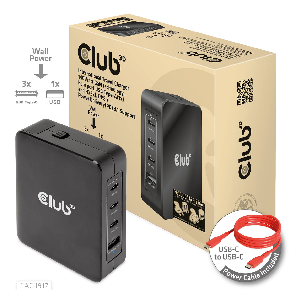 EAN 8719214472733 - CLUB3D CAC-1917 cargador de dispositivo móvil Universal Negro Corriente alterna Carga rápida Interior imagen 1