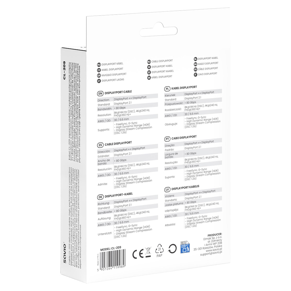 Cable  Savio Cl-209  Displayport 1 M Negro