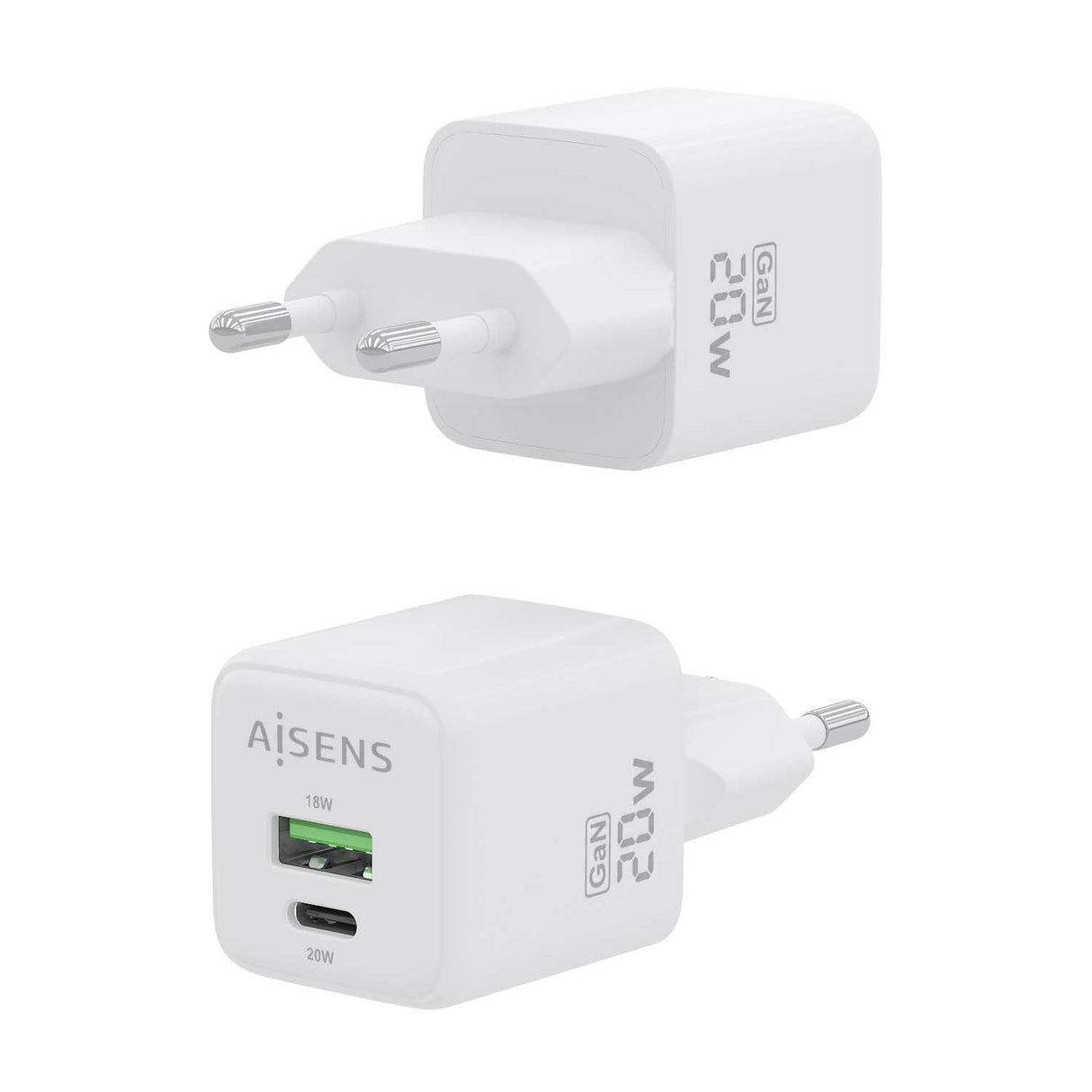 Aisens Cargador Gan 20w - 1xusb-C Pd3.0 Qc4.0 - 1xusb-A Qc3.0 - Blanco