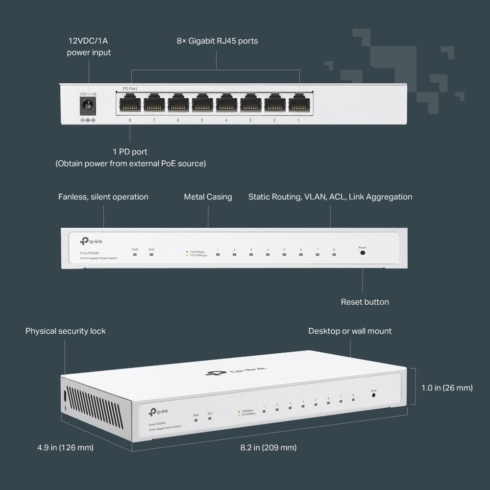 EAN 8885020622379 - TP-Link Festa FS308G Gestionado L2/L2+ Gigabit Ethernet (10/100/1000) Energía sobre Ethernet (PoE) Blanco imagen 10