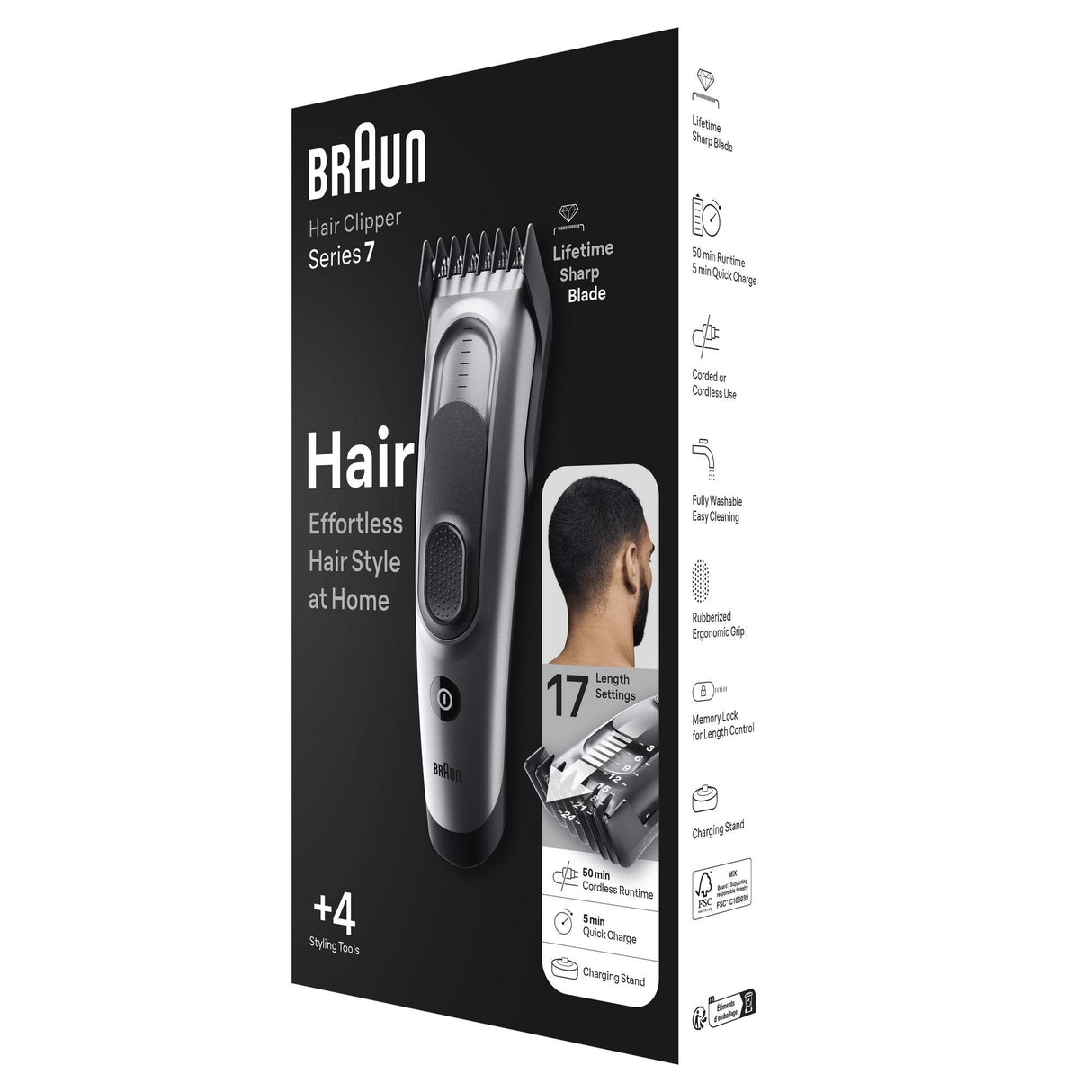 Braun Hairclipper Hc7390, Cortapelos Plateado/Negro Hc7390