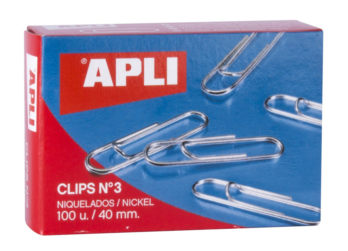 Apli Pack De 100 Clips Niquelados Nº3 40 Mm