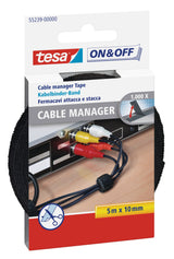 Tesa Organizador De Cables On & Off, 5m X 10mm, Negro