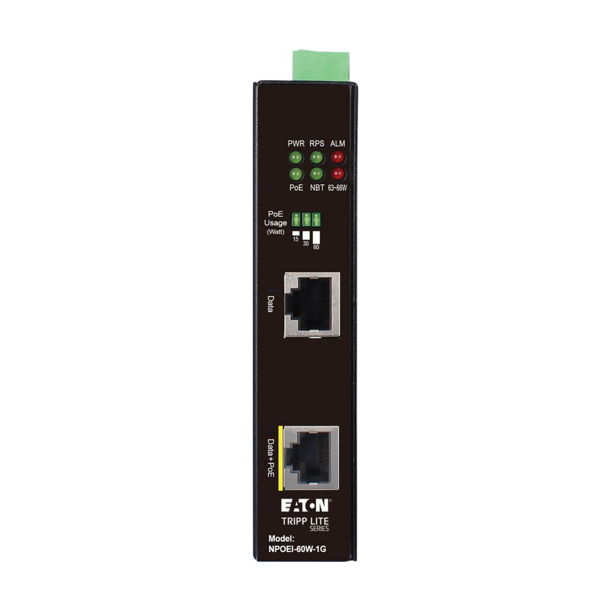 Eaton Tripp Lite Series Industrial Gigabit Ethernet Poe Injector 60w Poe++ 802.3bt Midspan 40c To +75c Ip30 Housing Dual 24~57vdc Din Rail 1 Port Inyector De Corriente (Montable En Carril Din) Ca 100-240 V 60 Vatios Negro