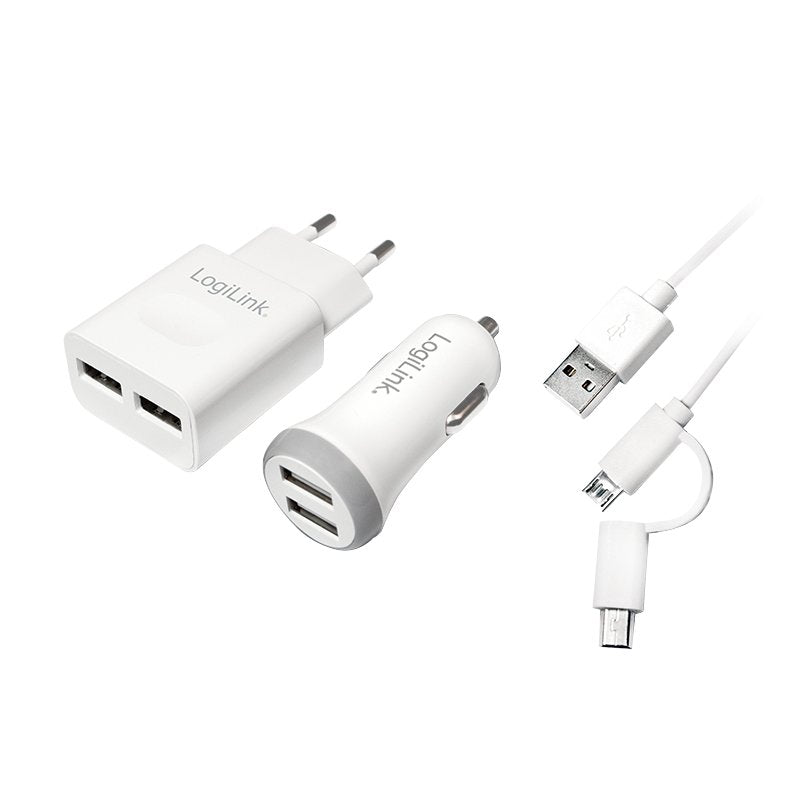 Juego De Cargador Usb, 1 Cargador De Coche Y 1 Cargador Usb, 2 Puertos Con Cable  Usb 2.0 A Micro Usb Y Mini Usb